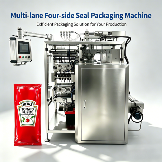 fully automatic ketchup tomato sauce sachet 4 sides sealing packaging machine